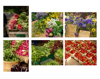 Kitchen Print Set of 6, Farmers Market Food Photography,  Radish, Strawberry, Lettuce