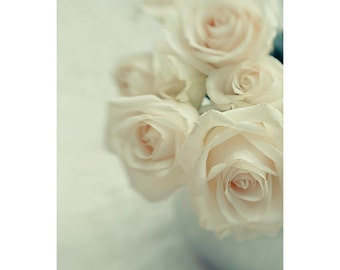 White Rose Art, Rose Still Life Photograph, Floral Art Print, Shabby Chic Decor. Bedroom Art