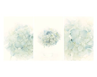 Pastel Hydrangea Flower Print Set of Three, Photo Tryptic
