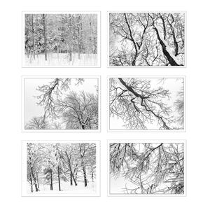 Six Digital Christmas Cards, Black and White Snow Scenes, Printable Cards 5 x7 inches
