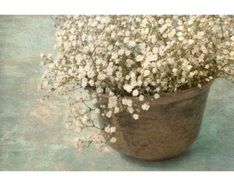 Modern Farmhouse Wall Art, Baby's Breath Photograph, Flower Still Life,  Rustic, Shabby Chic Decor