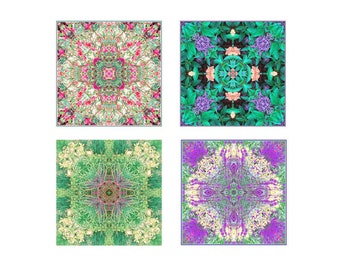 Flower Mandala Wall Art, Print Set of 4, New Age Decor, Zen Art, Meditation Prints