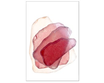 Red Beach Glass Abstract Shapes Print, Minimalist Geometric Wall Decor
