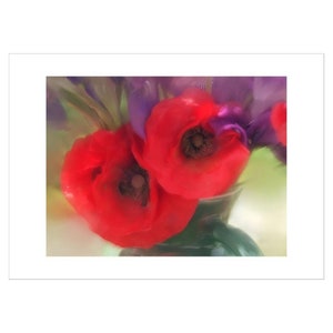 Red Poppy Flower  Greeting Card, Blank Floral Note Card
