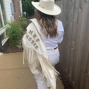 Custom Fringe Jacket, Wedding Gift, Engagement Gift, Proposal Gift, Bridal Custom Jacket with Pearls, Personalized Bride, New Last Name