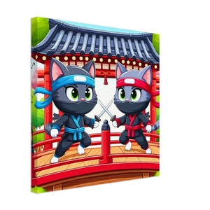 Training Duel - InTheWildernessArt canvas art wall hangings decoration painting drawing picture ninja cats anime cartoon