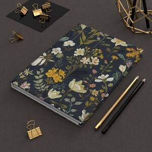 Dark Floral Journal | Hardcover Matte Notebook, Vintage Botanical Pattern image 6