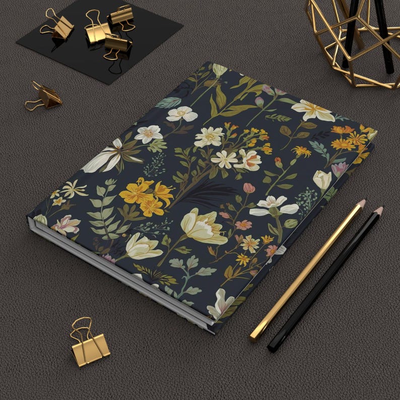Dark Floral Journal | Hardcover Matte Notebook, Vintage Botanical Pattern image 6
