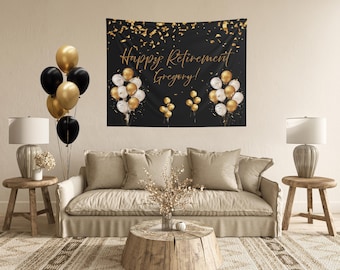 Happy Retirement Party Deko-Set – Schwarz/Gold, 10-teilig, Mit Banner, Waben-Tischaufsätzen & Hängegirlanden, Für Ruhestandsfeiern, In- & Outdoor Ruhestand Deko Set