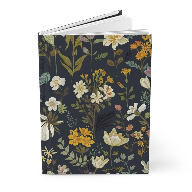 Dark Floral Journal | Hardcover Matte Notebook, Vintage Botanical Pattern image 3