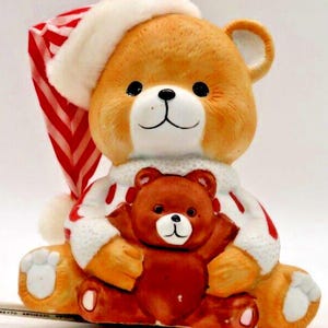 Teddy Bear Night Light Striped Porcelain Lamp Child Bedtime Nursery Decor