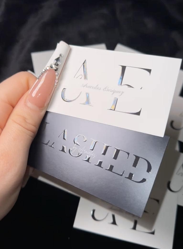 Glossy Embossed Business Card Template : Beauty Salon Lash Hair Makeup Card Design Canva Editable Customizeable DIY