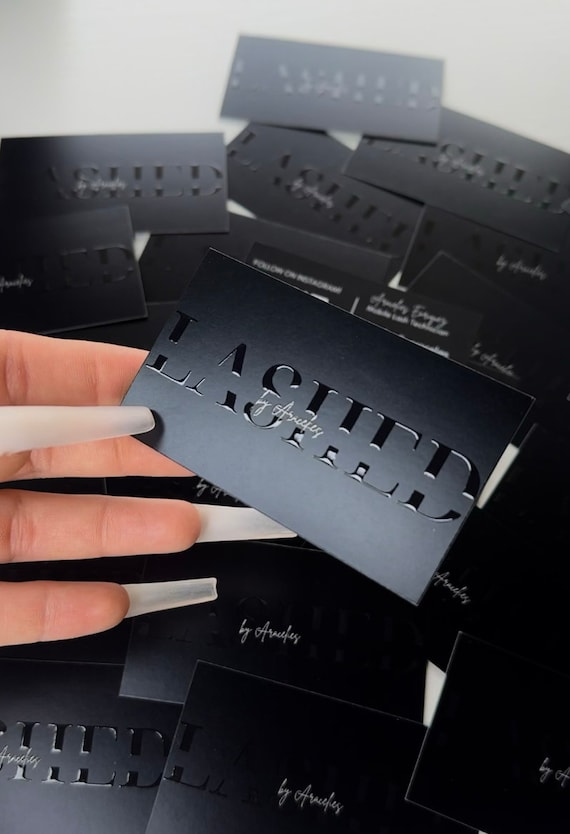 Glossy Embossed Business Card Template : Beauty Salon Lash Hair Makeup Card Design Canva Editable Customizeable DIY