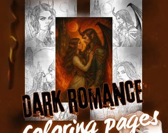 Dark Romance Demon Coloring Pages Printable | Gothic Fantasy Couple Line Art | Adult Coloring PDF | Instant Download
