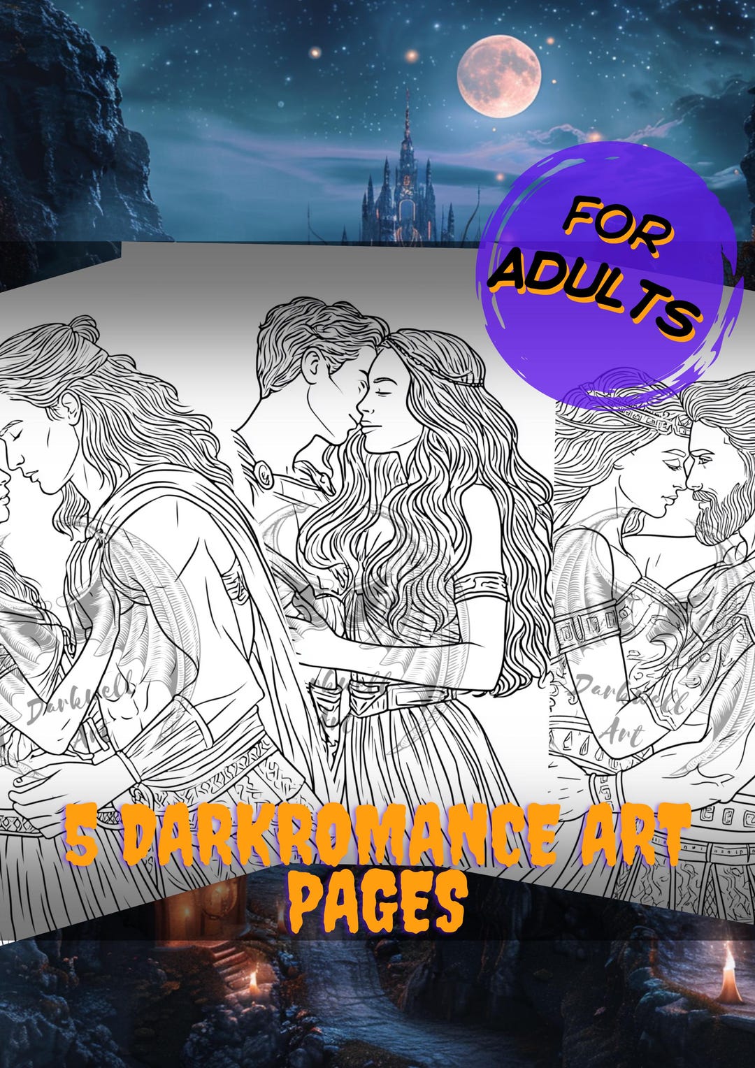 Dark Romance Coloring Pages for Adults | 5 Gothic Fantasy Designs ...
