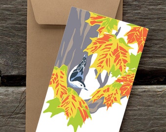 Birds on Fir Tree 8 Blank flat cards and envelopes BFHOL132