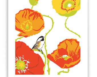 ART1: Poppies and Chickadee 8" x 10" Art Reproduction