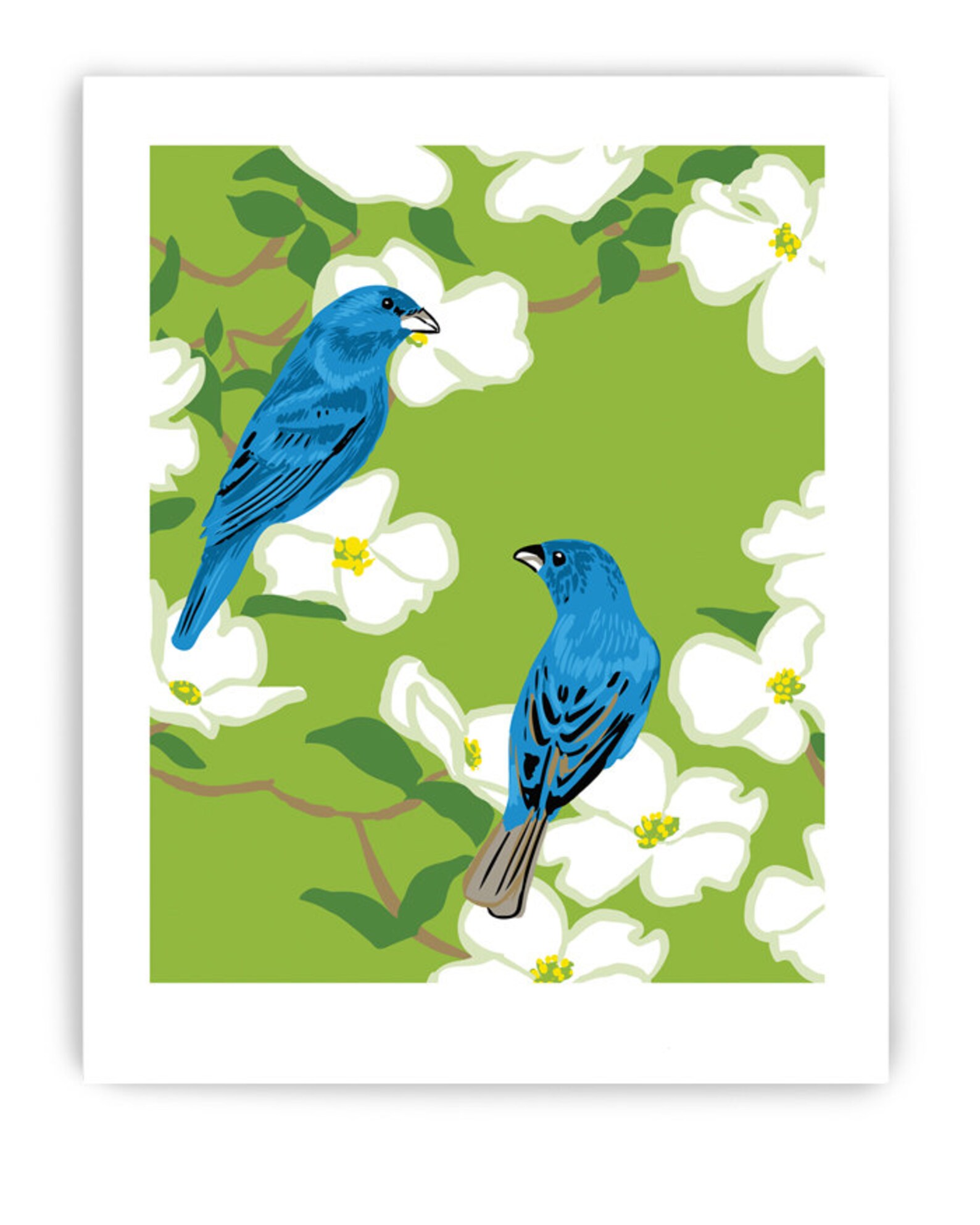 ART138 Indigo Buntings in Dogwood Art Reproduction Etsy