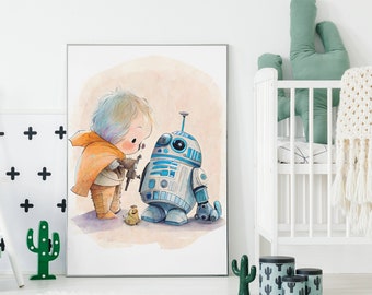Star Wars inspirierte Kinderzimmer Kunst - Sterngucker, galaktische Babyzimmer Dekoration, Sci-Fi Wandbild
