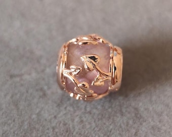 Pink Oval Cabochon Charm:for Pandora Bracelet Rose Gold Charm Bead