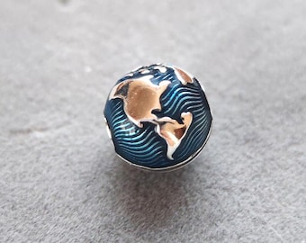 Blue Globe Clip Charm: For Pandora Bracelet Pendant