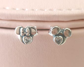 Orecchini a bottone a forma di cuore di Topolino e Minnie in argento sterling 925, orecchini da donna, gioielli alla moda, regalo per lei