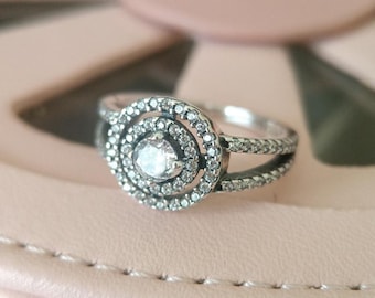Elegante Doppel Halo Ring für Frauen, Modeschmuck, Geschenk für sie 925 Sterling Silber