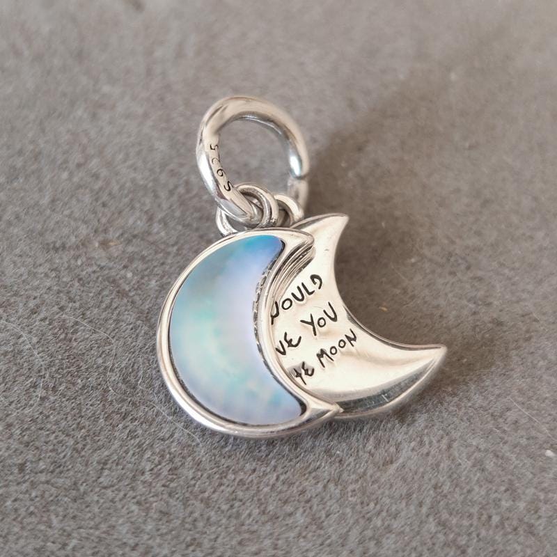 Crescent Moon Double Dangle Charm: Fits Pandora Bracelet Jewelry