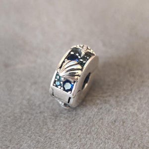 Starfish & Shells Blue CZ Clip Charm For European Charms Bracelets DIY Necklace Pendant Gift for her 925 Sterling Silver Charm
