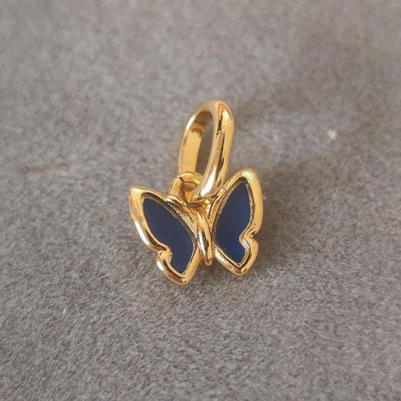 Charm papillon bleu pendentif en argent sterling plaqué or