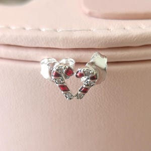 925 スターリングシルバー スパークリングレッド キャンディケイン スタッドピアス、女性用ピアス、ファッションジュエリー、彼女へのギフト