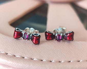 Orecchini a bottone con fiocco di Biancaneve, orecchini da donna, gioielli alla moda, regalo per lei in argento sterling 925