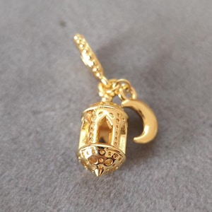 Gold-Plated Arabian Lantern Moon Dangle Charm: for Pandora Bracelet Compatible Bead