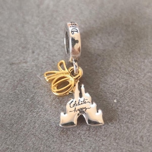 Disney 70th Anniversary Castle Dangle Charm Fits Pandora Bracelet/Handmade Jewelry/Gift for her/925 Silver Charm Jewelry for Woman Girl Gift