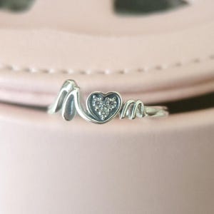 ママ パヴェ ハート リング、女性用リング、ファッション ジュエリー、彼女へのギフト 925 スターリング シルバー