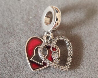 Red Heart Keyhole 925 Silver Dangle Charm for Pandora Bracelet