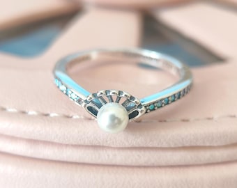 Princess Ariel Shell Treated Freshwater Cultured Pearl Ring,Rings for Women,Fashion Jewelry,Gift for her 925 Sterling Silver