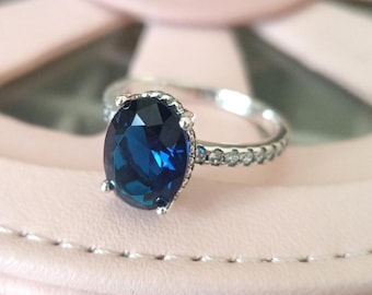 Funkelnder Blauer Statement Halo Ring,Ringe für Frauen,Modeschmuck,Geschenk für sie 925 Sterling Silber