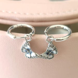 ブルーバタフライフープイヤリング、女性用イヤリング、ファッションジュエリー、彼女へのギフト、925スターリングシルバー