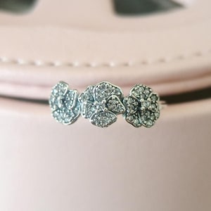 パンジーフラワーリング、女性用リング、ファッションジュエリー、彼女へのギフト、925スターリングシルバー