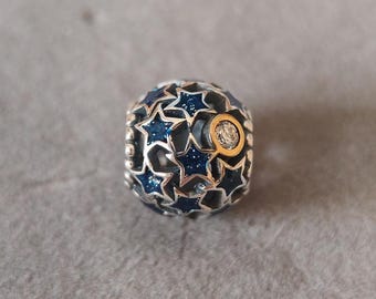 Sky Blue Stars 925 Silver Charm: Pandora Style Bracelet Pendant