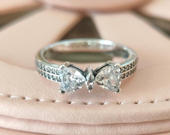 Sparkling Bow Double row Ring,Rings for Women,Fashion Jewelry,Gift for her 925 Sterling Silver