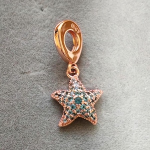 Blue CZ Starfish Dangle Charm Fits Pandora Charms Bracelets DIY Necklace Pendant Handmade Jewelry Gift for her Rose Gold Plating Charm