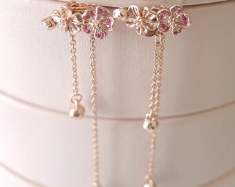Pink Peach Blossom Dangle Earrings,Earrings for Women,Fashion Jewelry,Gift for her Rose gold plating