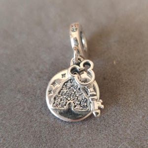 Mickey Key & Castle Dangle Charm: 925 Sterling Silver Pandora Style