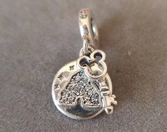 Mickey Key & Castle Dangle Charm: 925 Sterling Silver Pandora Style