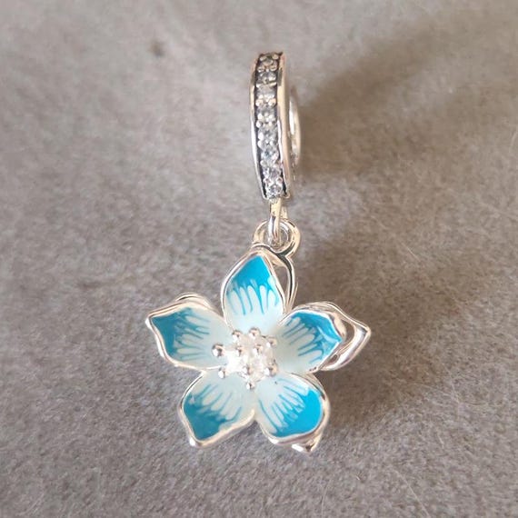 Blue Cherry Blossom 925 Sterling Silver Dangle Charm - Etsy Canada