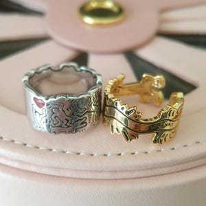 キース・ヘリングのウェーブフィギュアオープンリング/ラインアートラブアンドピープルワイドバンドリングレディースファッションジュエリーギフトゴールドメッキ/925シルバー