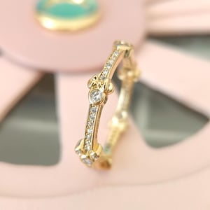 ミッキーマウス＆ミニーマウスの輝くエタニティリング、女性用リング、ファッションジュエリー、彼女へのギフト、ゴールドメッキ