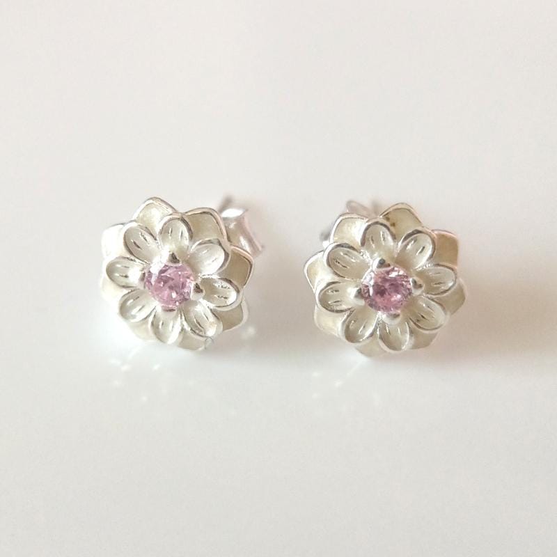 925 Sterling Silver White Enamel Dahlia Flower Stud Earrings,Earrings for women,Fashion jewelry,Gift for her